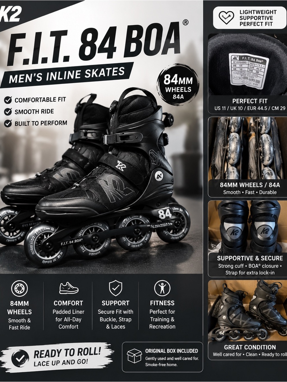 Men's F.I.T. 84 BOA Fitness Inline Skates - Black